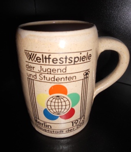 Commemorative beer stein given to a family which hosted a billet in their apartment on Berlin's Leninplatz during the festival.