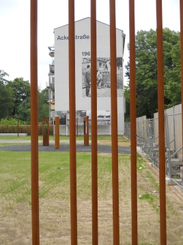 Rusted bars as part of the installation marking site of Berlin Wall at Ackerstrasse/ Bernauer Strasse (2011, author's photo)