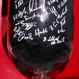 BFC team autographs on reverse of beer glass (photo: author).