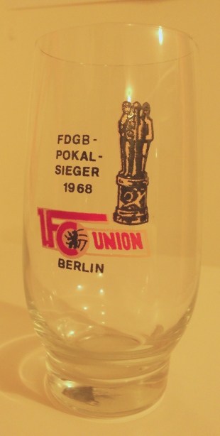 "I'll drink to that!": Commemorative glass for Union's 1968 Cup win (photo: editor). 
