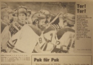 GDR team celebrates a goal on way to 4-3 win over Finnland at 1978 World Championships (photo: Sportecho)