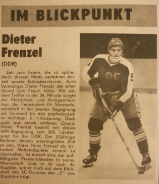 Captain Frenzel profiled in Sport Echo in advance of 1983 World Championships (photo: Sportecho)
