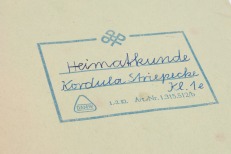 Kordula Striepecke's notebook from grade one Heimatkunde, or introductory civics (photo: Jo Zarth)