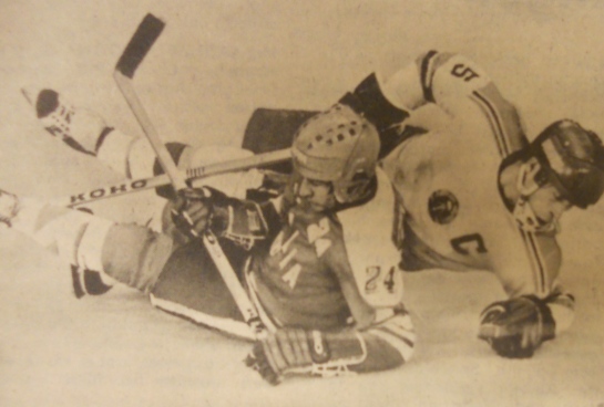 Dieter Frenzel in action against Italy in a photo taken from GDR sport newspaper, Sport Echo.