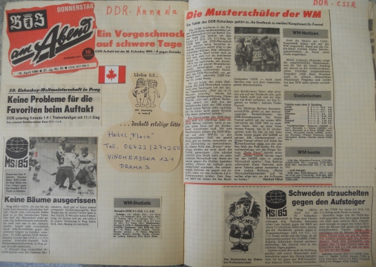 Scrapbook page from 1985 World Cup, including an article on the GDR's 9-1 drubbing at the hands of Canada 