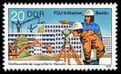 1979 stamp from GDR Postal Service in honour of Free German Youth Initiative in support of the construction of Marzahn.