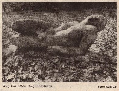 "Let the fig leaves fall" - photo from front page of Junge Welt, Nov. 7, 1989.