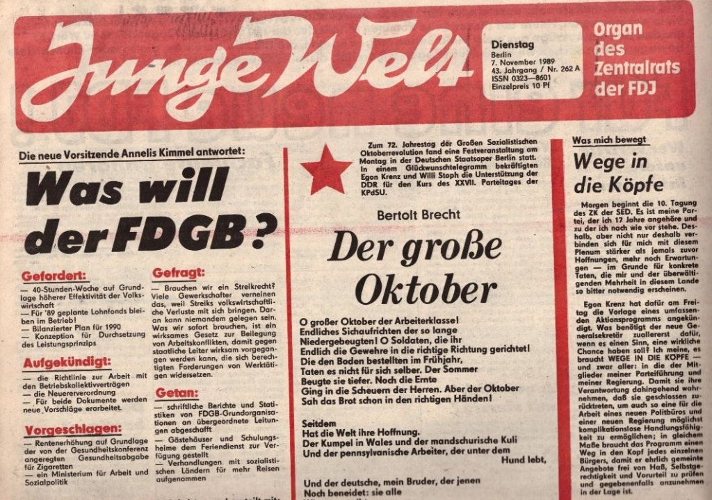No More Fig Leaves": Junge Welt on November 7, 1989.