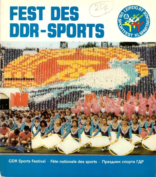 Cover of a multi-lingual booklet produced to promote the 8th GDR Gymnastics and Sport Festival from 1987.
